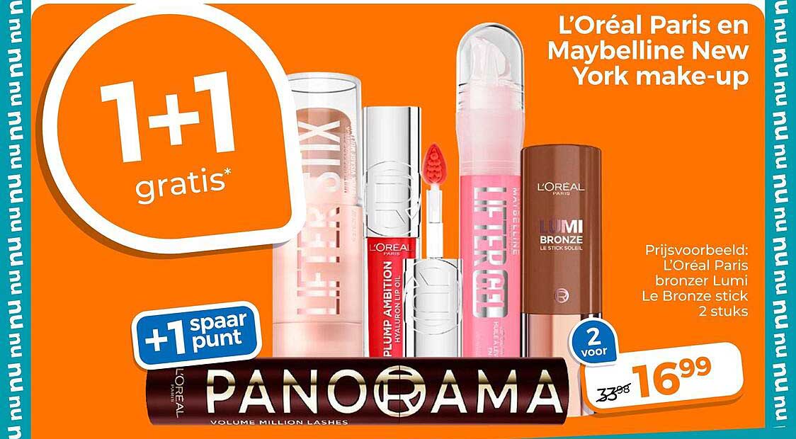 L'Oréal Paris en Maybelline New York make-up 1+1 gratis