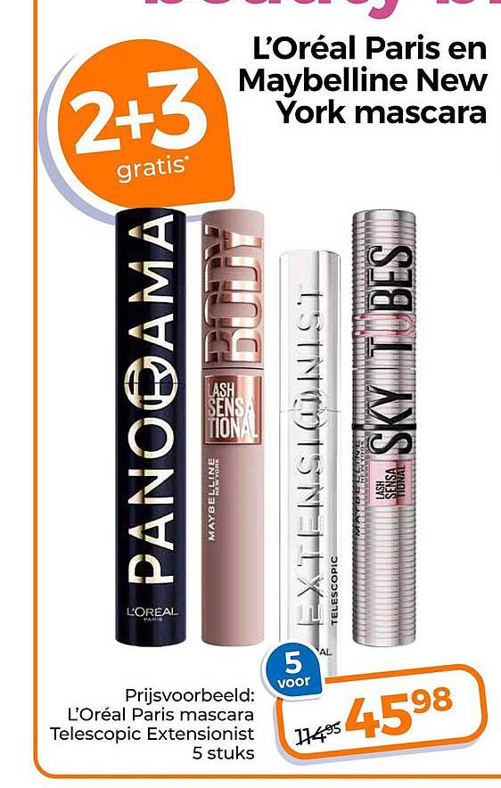 L'Oréal Paris en Maybelline New York mascara 2+3 gratis*