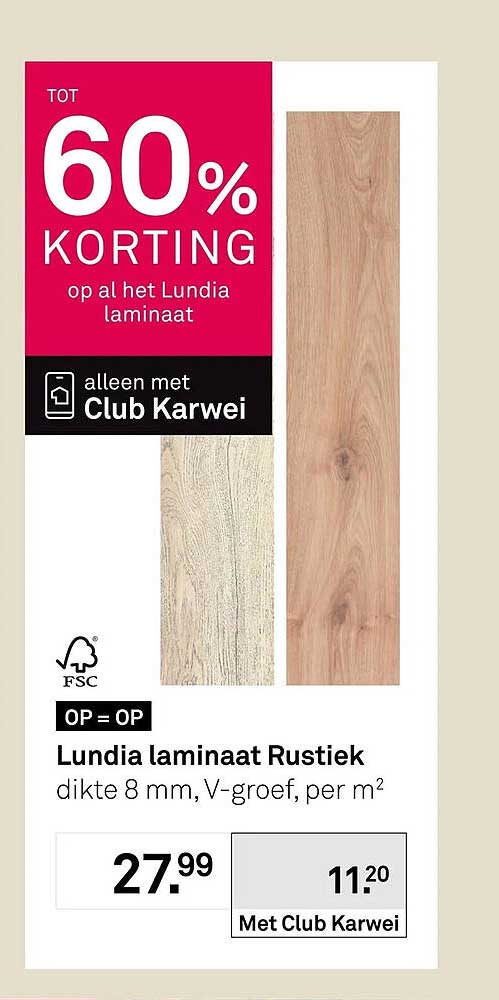 Lundia laminaat Rustiek 60% korting op al het Lundia laminaat alleen met Club Karwei