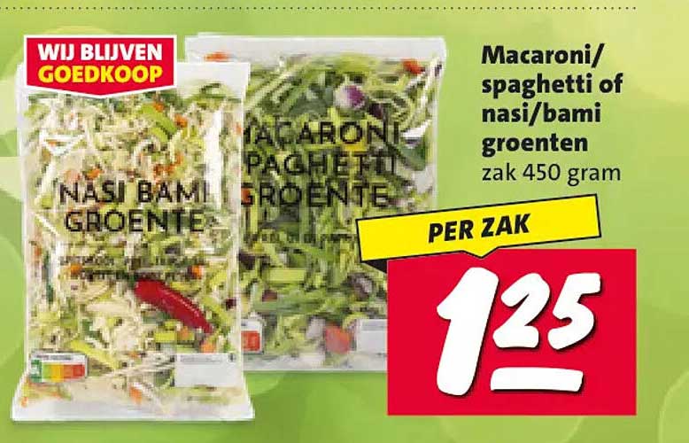 Macaroni/spaghetti of nasi/bami groenten zak 450 gram