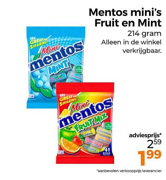 Mentos mini's Fruit en Mint 214 gram