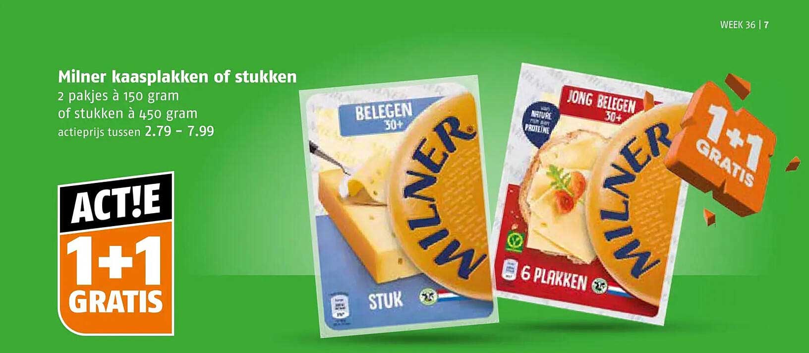 Milner kaasplakken of stukken 1+1 gratis