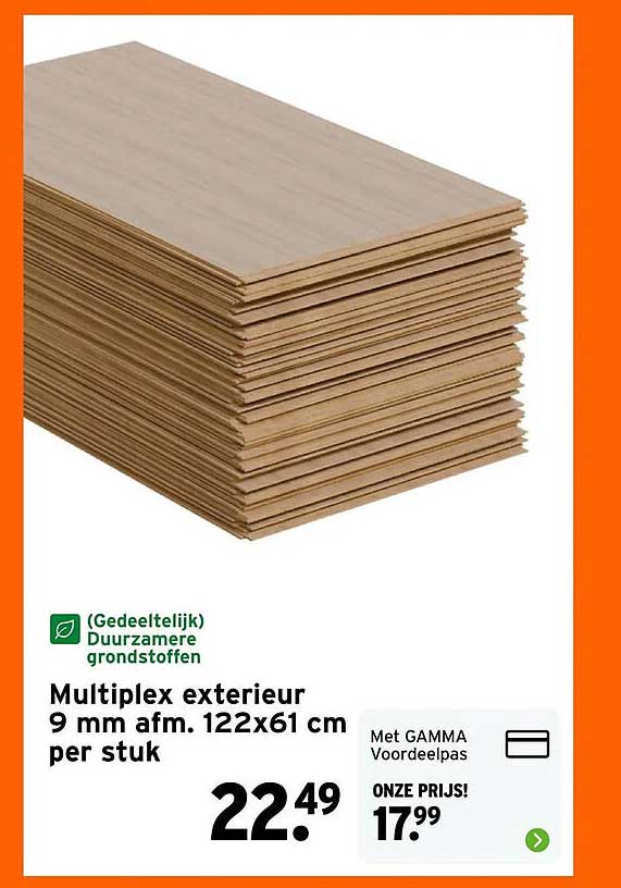Multiplex exterieur 9 mm afm. 122x61 cm per stuk