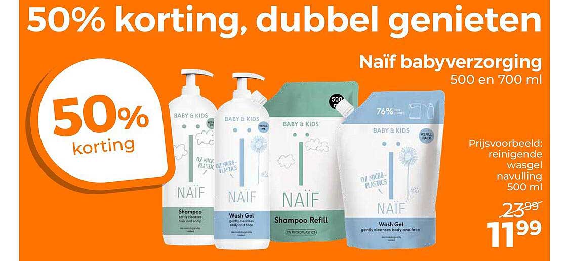 Naïf babyverzorging 500 en 700 ml 50% korting