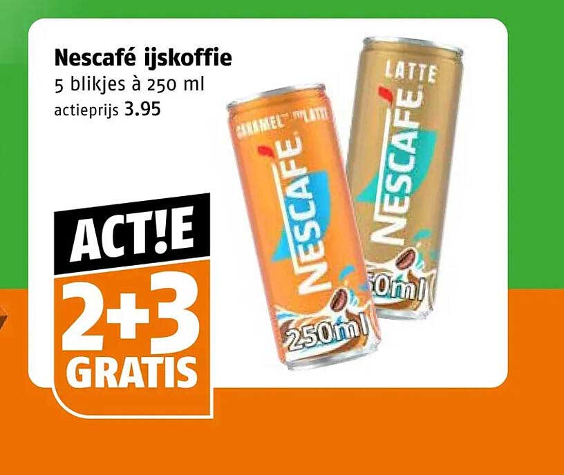 Nescafé ijskoffie 5 blikjes à 250 ml actprijs 3.95 2+3 gratis