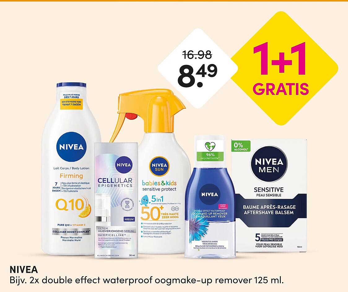 NIVEA Bijv. 2x double effect waterproof oogmake-up remover 125 ml 1+1 GRATIS