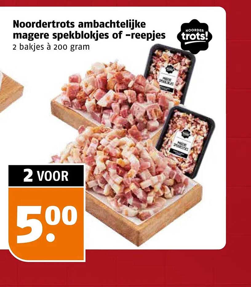 Noordertrots ambachtelijke magere spekblokjes of -reepjes 2 bakjes à 200 gram