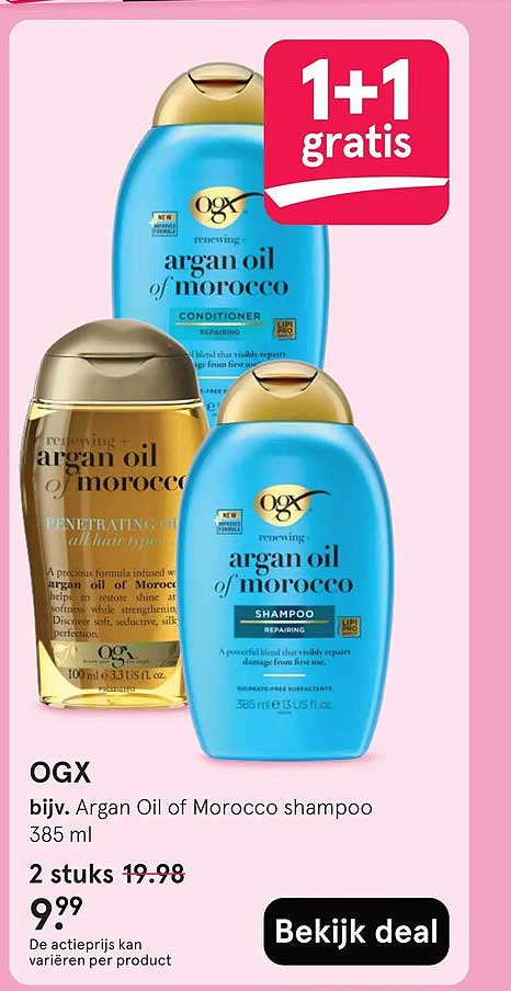 OGX bijv. Argan Oil of Morocco shampoo 385 ml 1+1 gratis