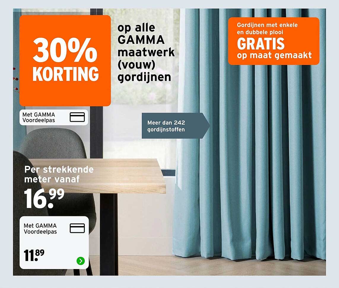 op alle GAMMA maatwerk (vouw) gordijnen 30% korting