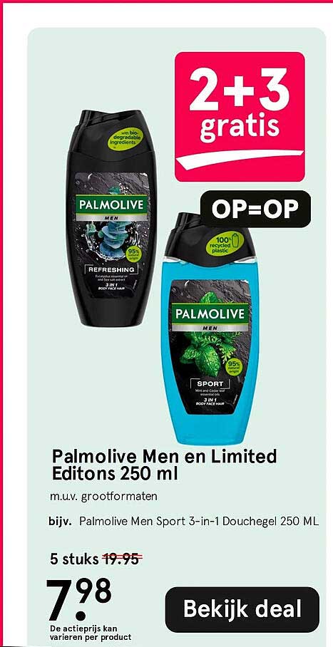 Palmolive Men en Limited Editions 250 ml 2+3 gratis