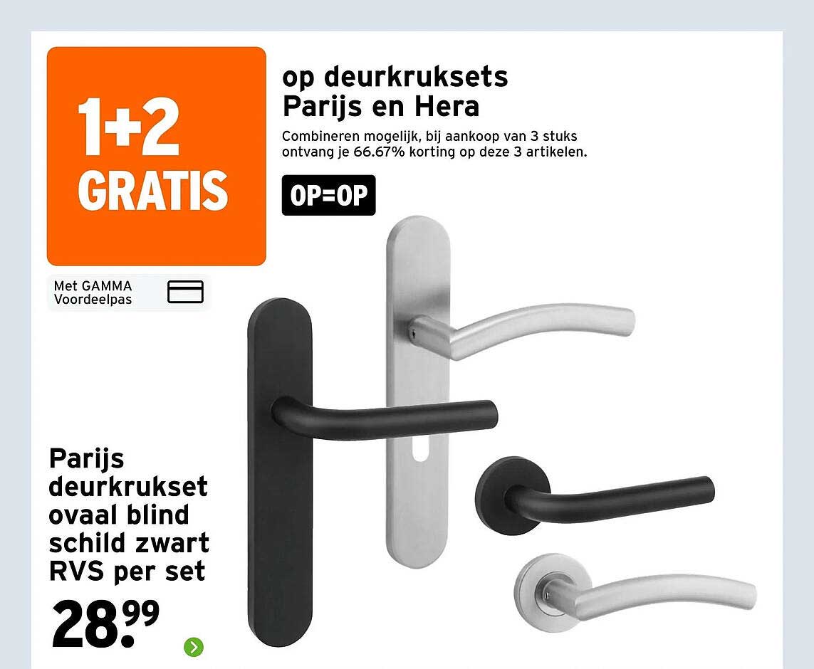 Parijs deurkrukset ovaal blind schild zwart RVS per set 1+2 GRATIS