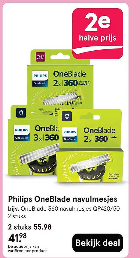 Philips OneBlade navulmesjes 2e halve prijs