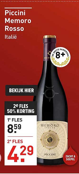 Piccini Memoro Rosso Italië 2e fles 50% korting