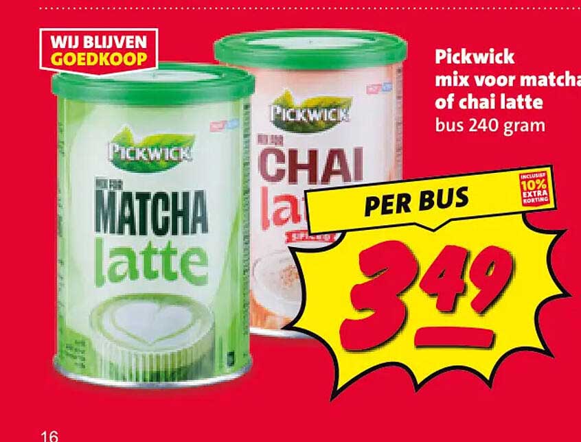 Pickwick mix voor matcha of chai latte bus 240 gram