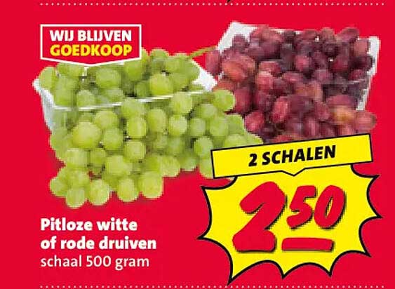 Pitloze witte of rode druiven schaal 500 gram 2 SCHALEN