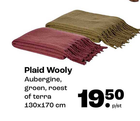 Plaid Wooly Aubergine, groen, roest of terra 130x170 cm