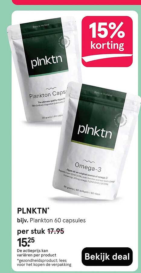 PLNKTN* bijv. Plankton 60 capsules 15% korting