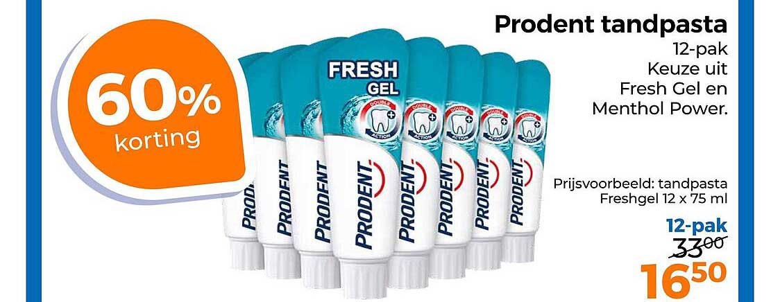 Prodent tandpasta 12-pak Keuze uit Fresh Gel en Menthol Power.