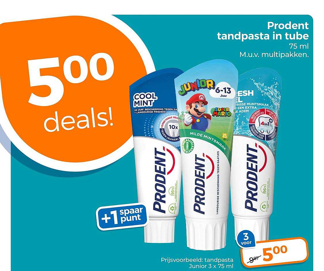 Prodent tandpasta in tube 75 ml +1 spaar punt