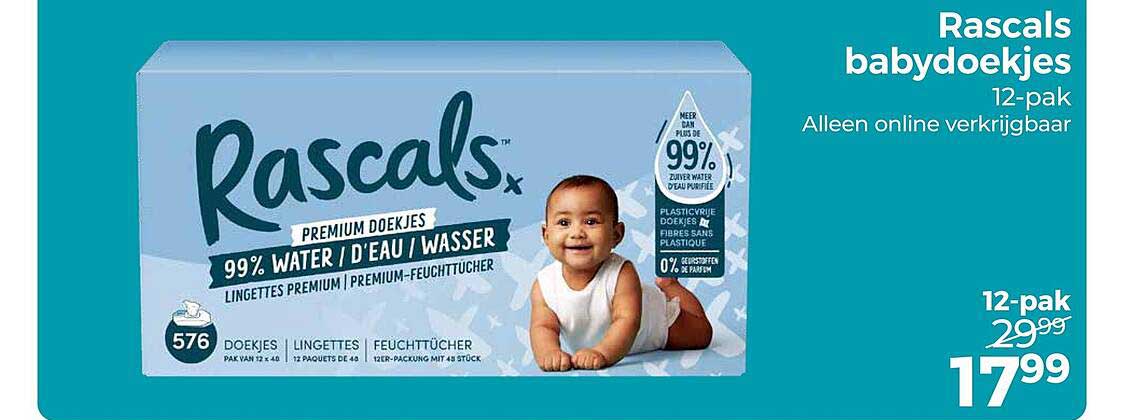 Rascals babydoekjes 12-pak Alleen online verkrijgbaar