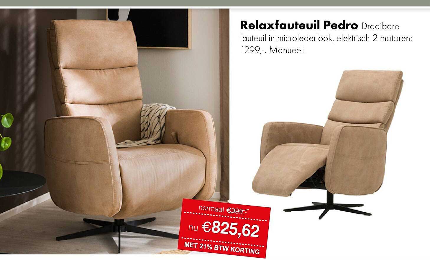 Relaxfauteuil Pedro Draaibare fauteuil in microlederlook, elektrisch 2 motoren: 1299,-. Manueel: