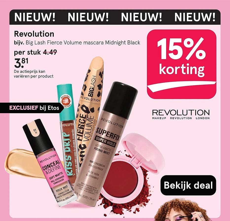 Revolution bijv. Big Lash Fierce Volume mascara Midnight Black 15% korting