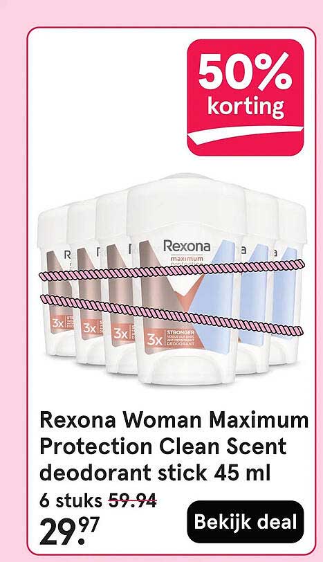 Rexona Woman Maximum Protection Clean Scent deodorant stick 45 ml 50% korting