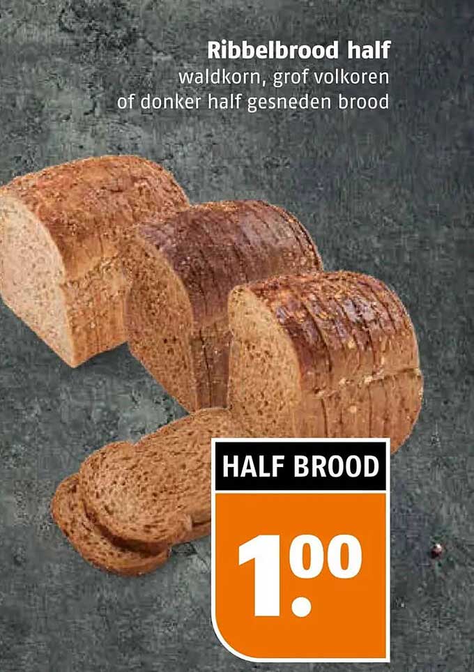 Ribbelbrood half waldkorn, grof volkoren of donker half gesneden brood