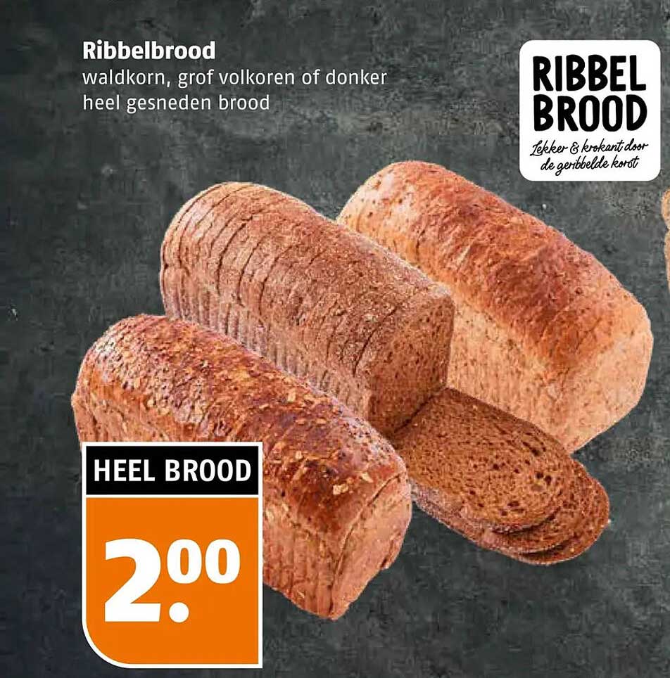 Ribbelbrood waldkorn, grof volkoren of donker heel gesneden brood
