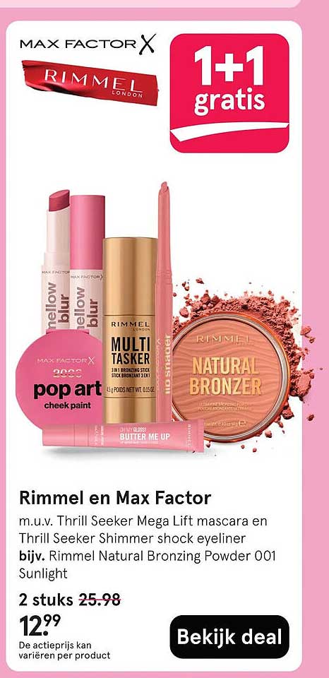 Rimmel en Max Factor 1+1 gratis