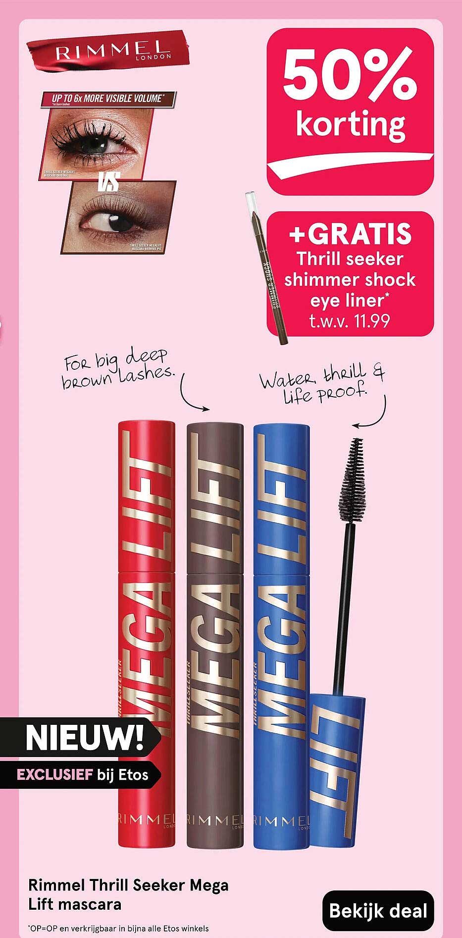 Rimmel Thrill Seeker Mega Lift mascara +GRATIS Thrill seeker shimmer shock eye liner*