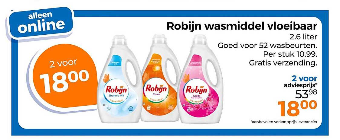 Robijn wasmiddel vloeibaar 2.6 liter 2 voor