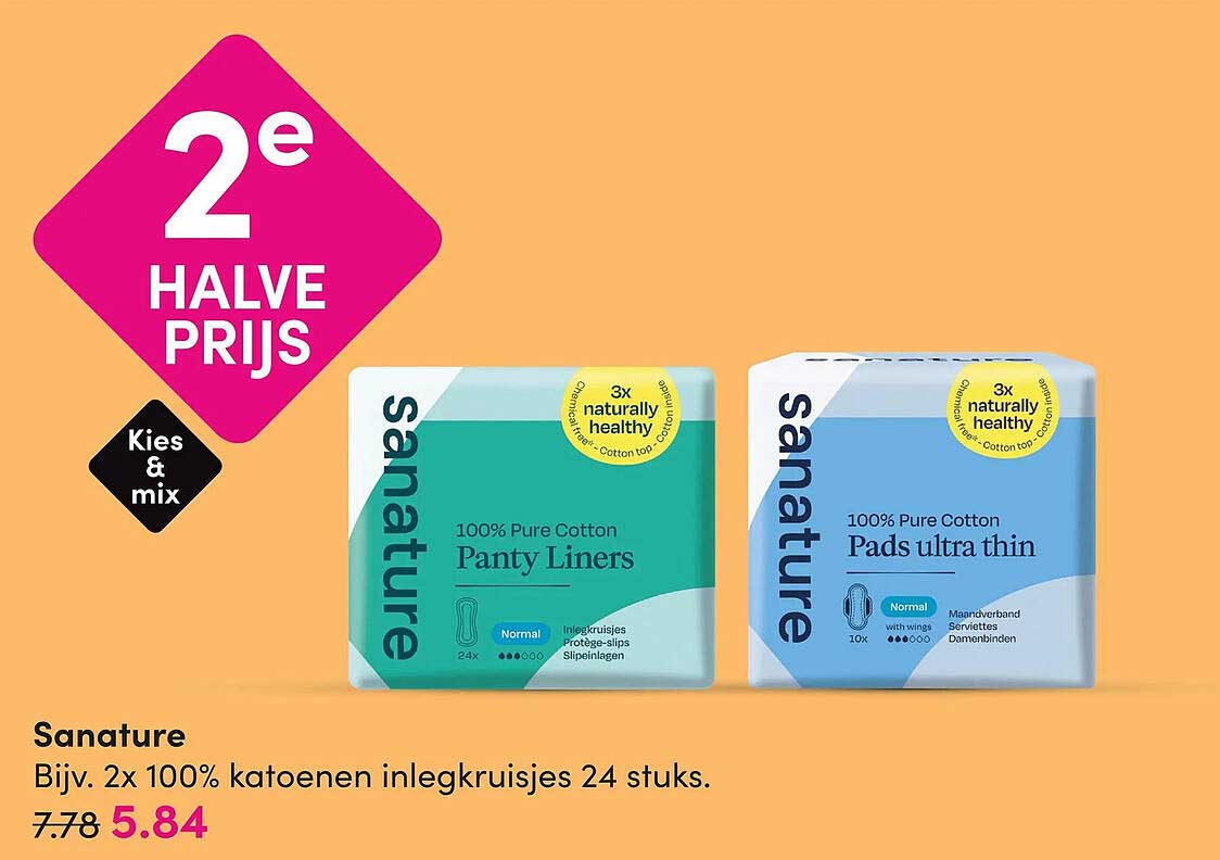 Sanature Bijv. 2x 100% katoenen inlegkruisjes 24 stuks. 2e halve prijs
