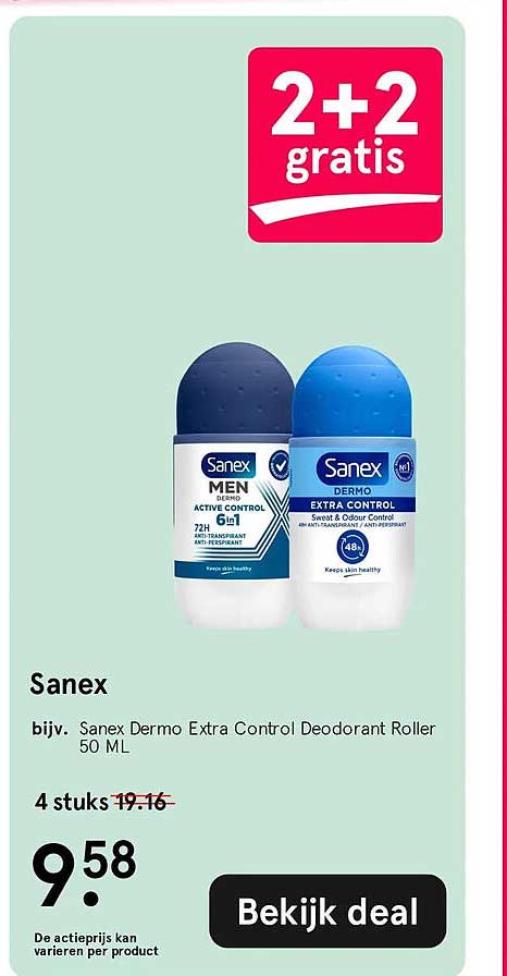 Sanex bijv. Sanex Dermo Extra Control Deodorant Roller 50 ML 2+2 gratis