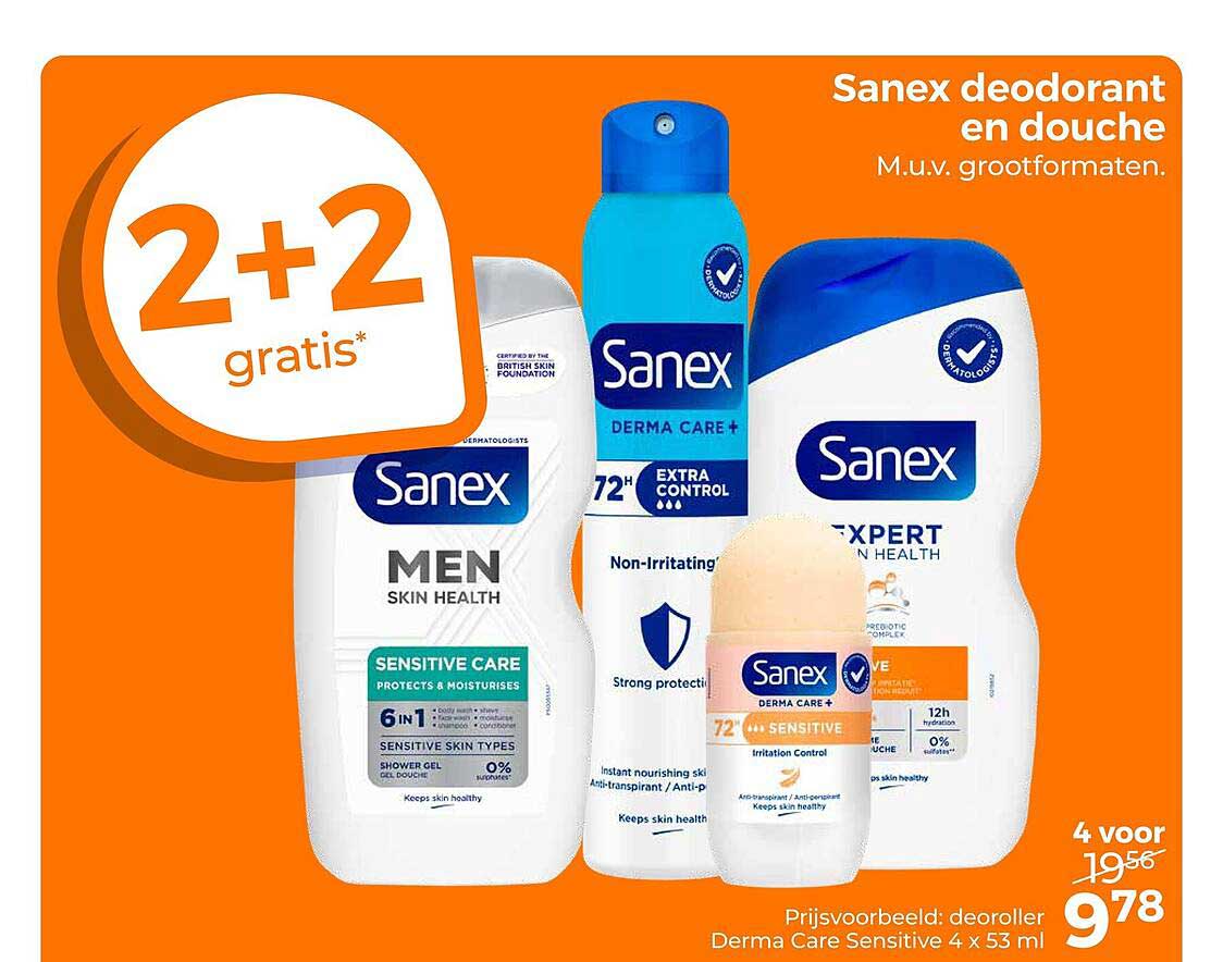 Sanex deodorant en douche 2+2 gratis