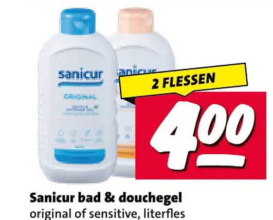 Sanicur bad & douchegel original of sensitive, literfles 2 flessen