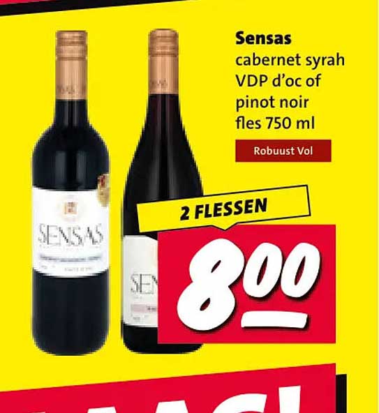 Sensas cabernet syrah VDP d'oc of pinot noir fles 750 ml 2 FLESSEN