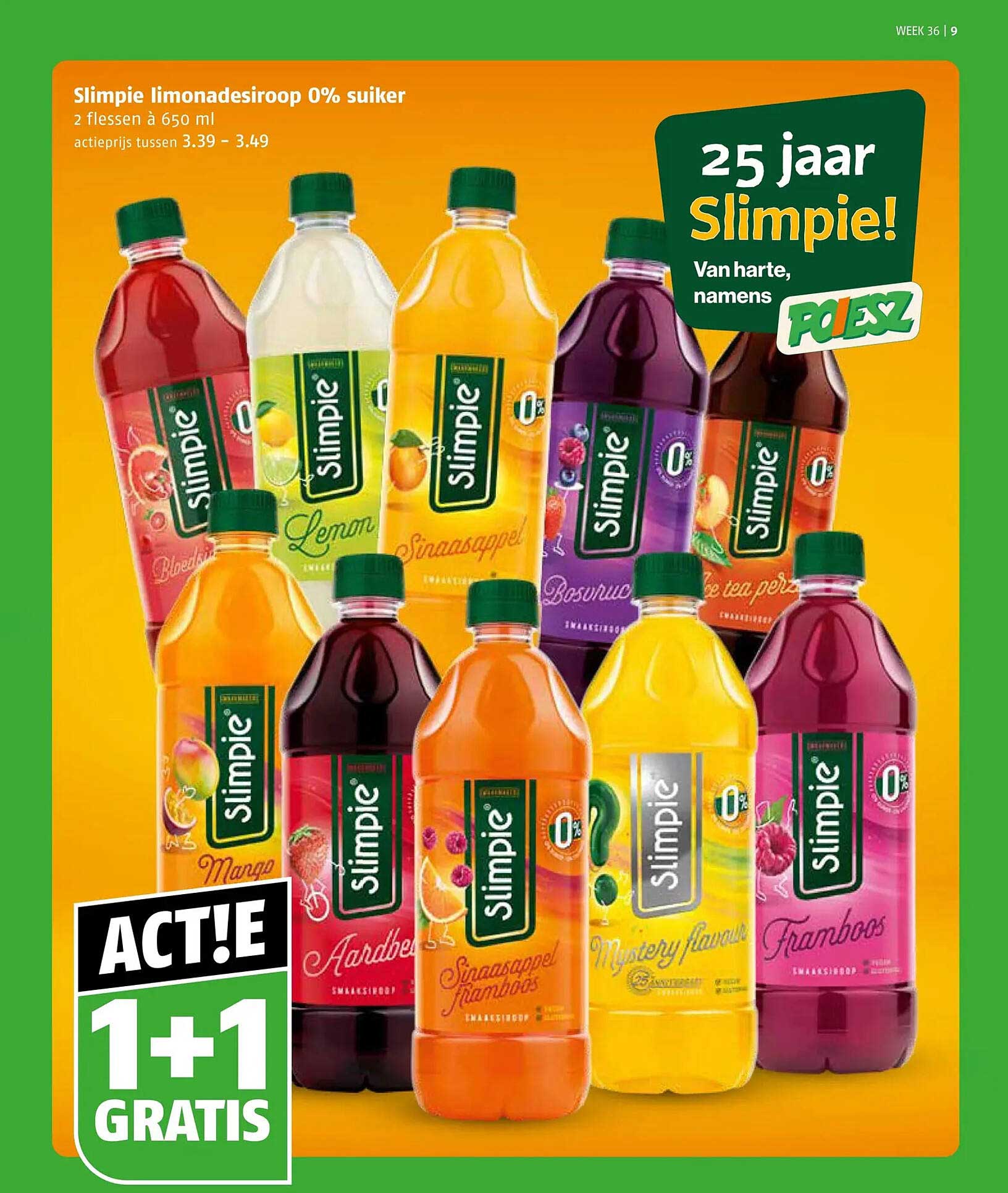 Slimpie limonadesiroop 0% suiker 1+1 gratis