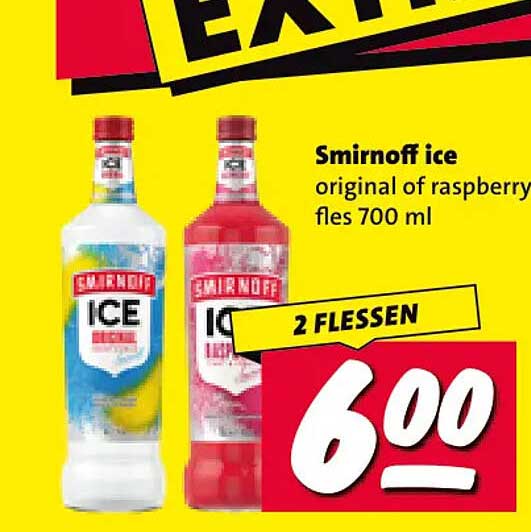 Smirnoff ice original of raspberry fles 700 ml 2 flessen