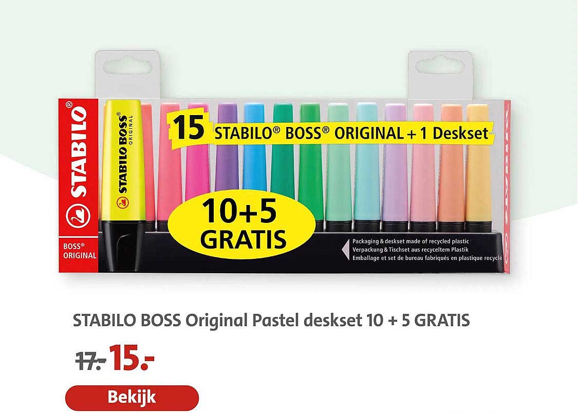 STABILO BOSS Original Pastel deskset 10 + 5 GRATIS