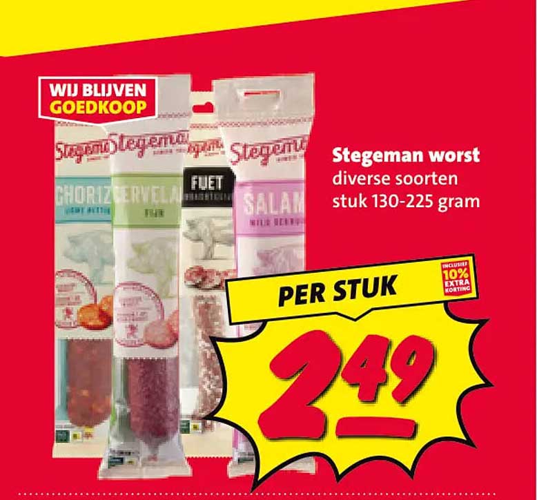 Stegeman worst diverse soorten stuk 130-225 gram PER STUK