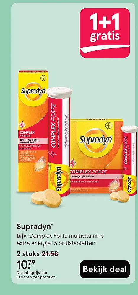 Supradyn* bijv. Complex Forte multivitamine extra energie 15 bruistabletten 1+1 gratis