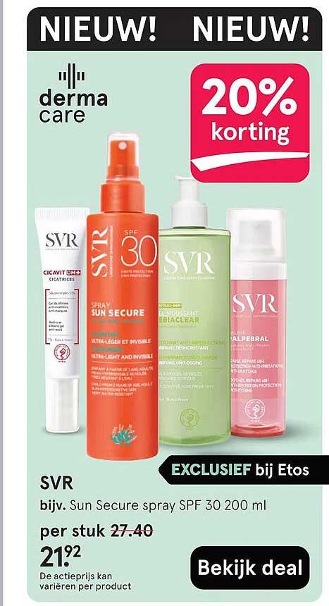SVR bijv. Sun Secure spray SPF 30 200 ml 20% korting