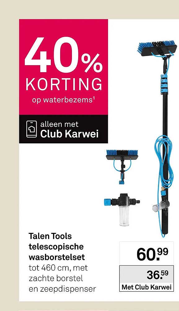 Talen Tools telescopische wasborstelset tot 460 cm, met zachte borstel en zeepdispenser
