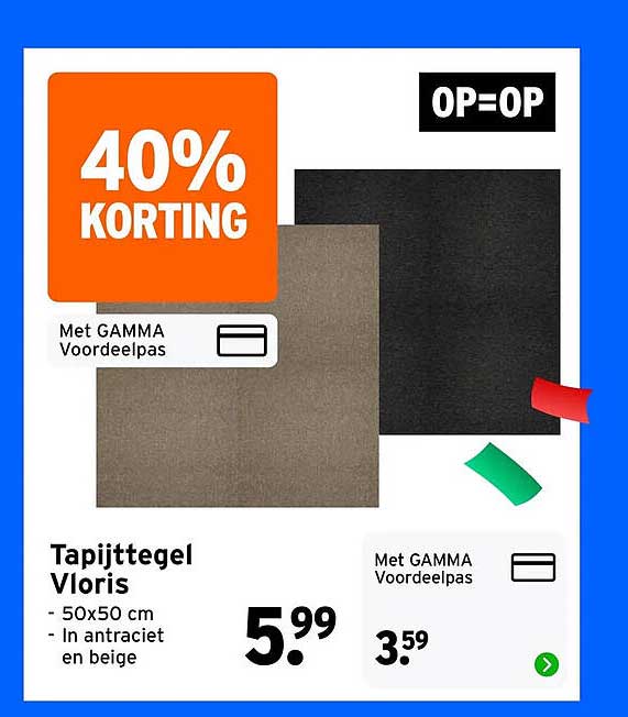 Tapijttegel Vloris 50x50 cm in antraciet en beige - 40% korting