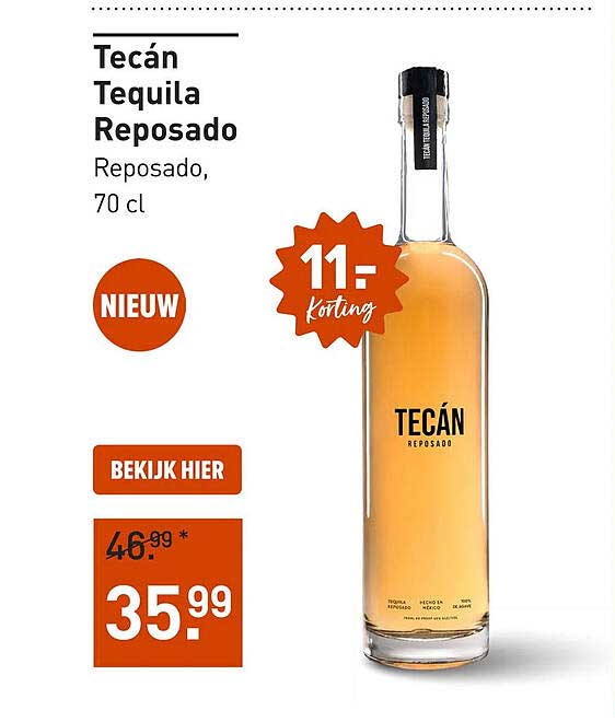 Tecán Tequila Reposado, 70 cl 11,- korting