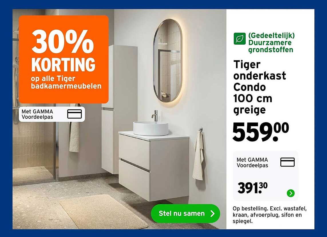 Tiger onderkast Condo 100 cm greige 30% KORTING op alle Tiger badkamermeubelen