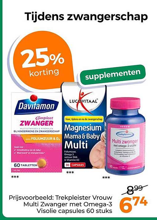 Tijdens zwangerschap 25% korting op supplementen