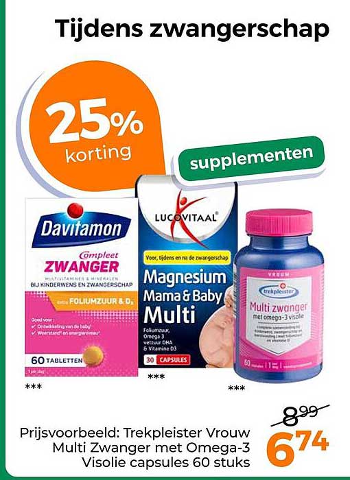 Tijdens zwangerschap 25% korting supplementen