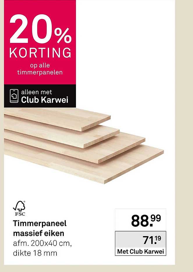 Timmerpaneel massief eiken 20% korting op alle timmerpanelen